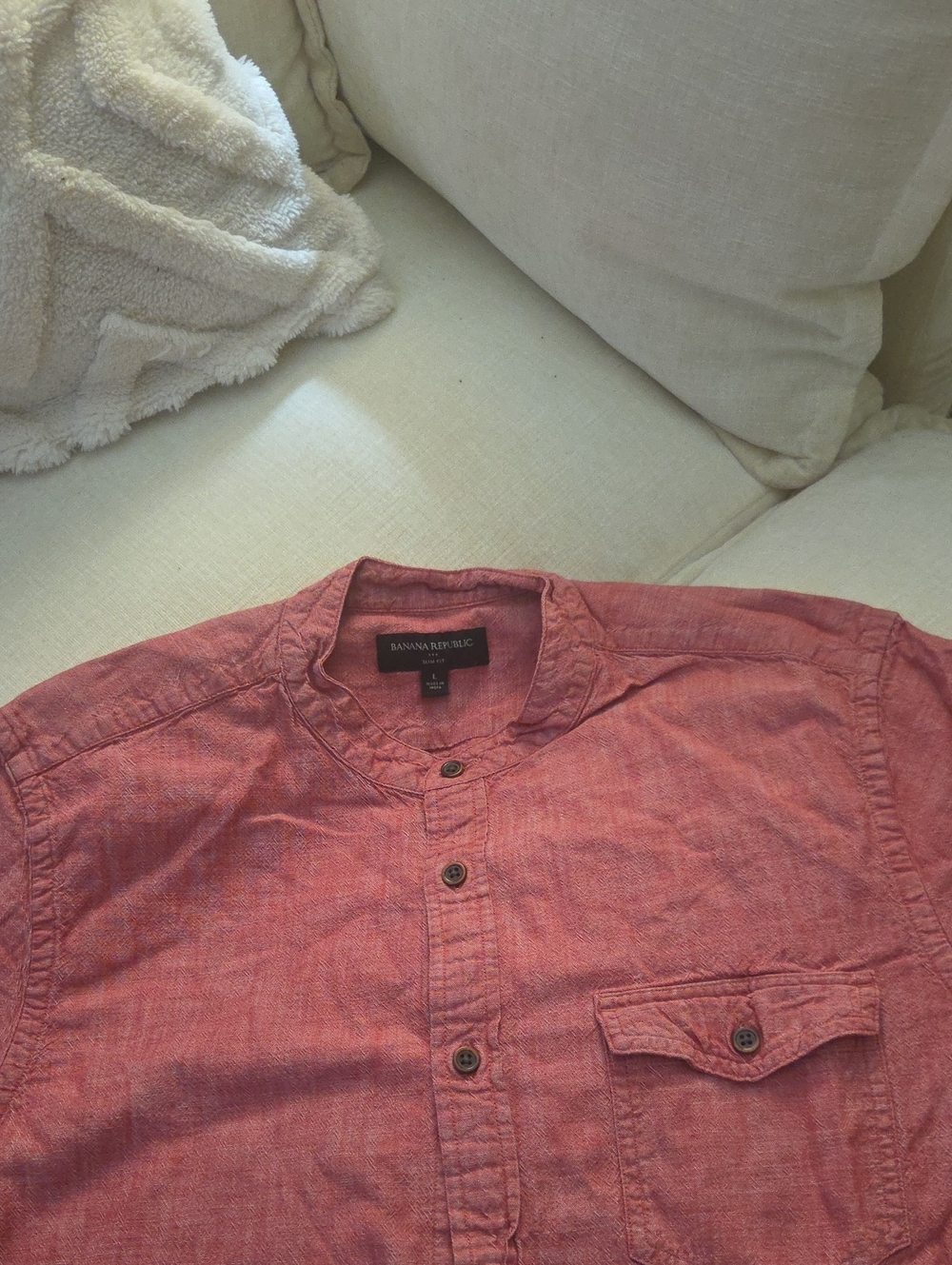 Banana Republic Red Henley Button-Up Shirt